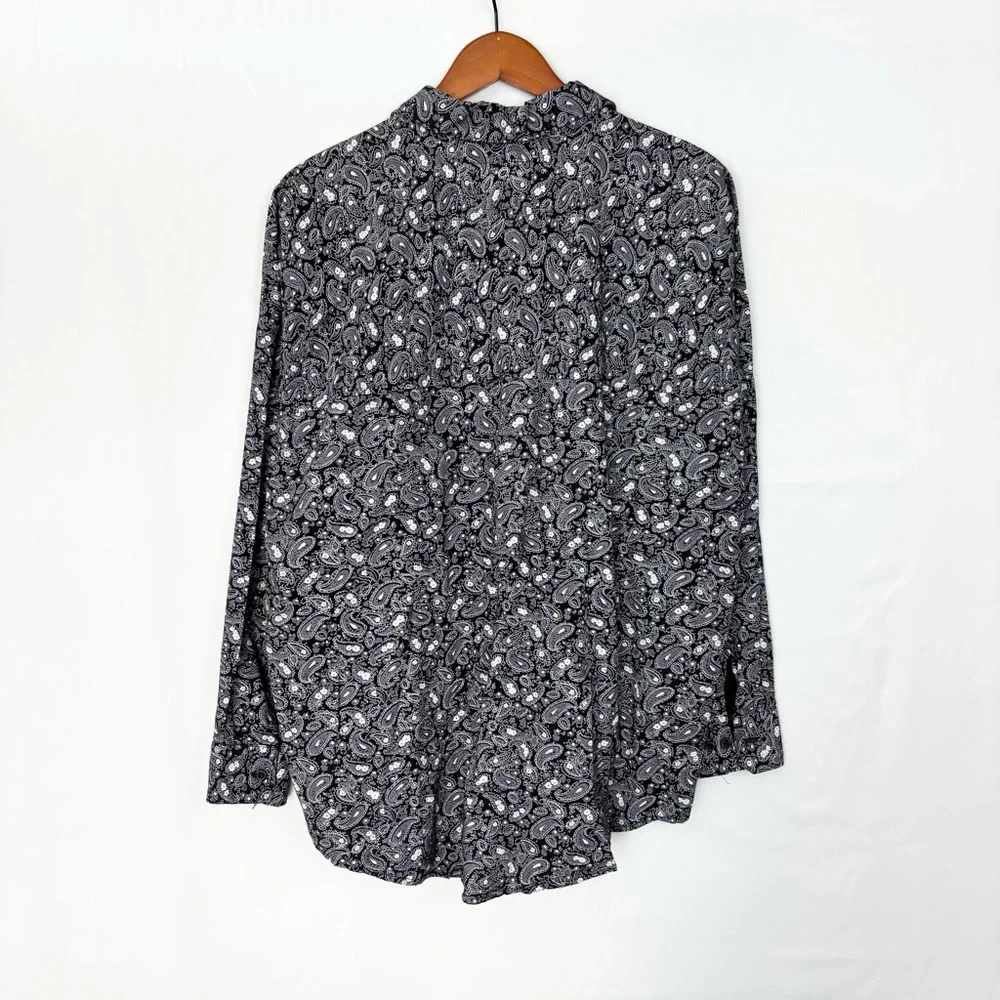 Vintage Frank Paisley Button Up Long Sleeve Shirt Size‎ L Black Gray Mens
